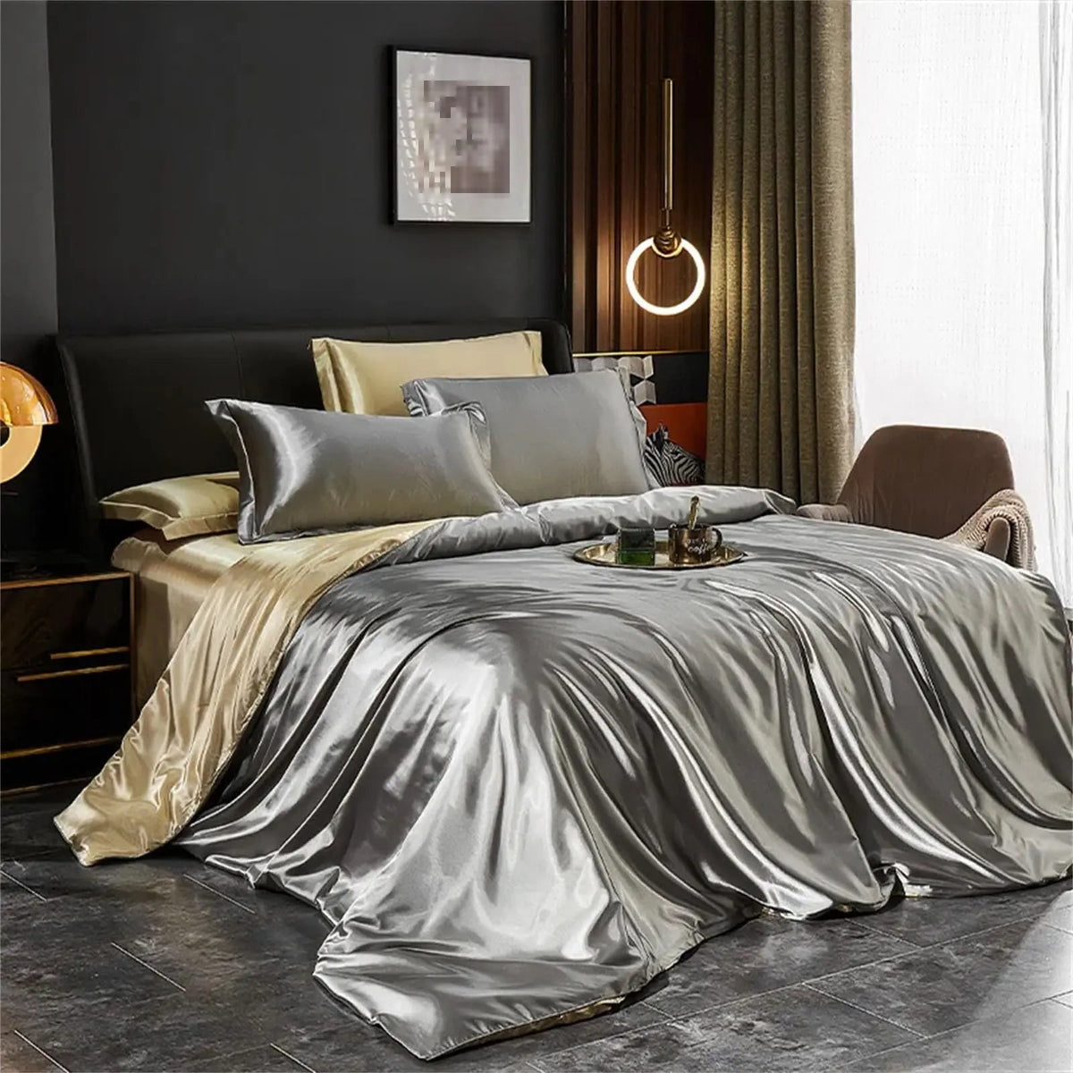 Grey mulberry silk bedding set