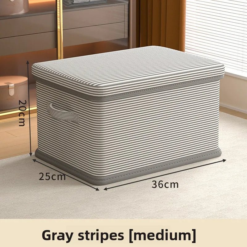 Foldable storage box grey stripes M