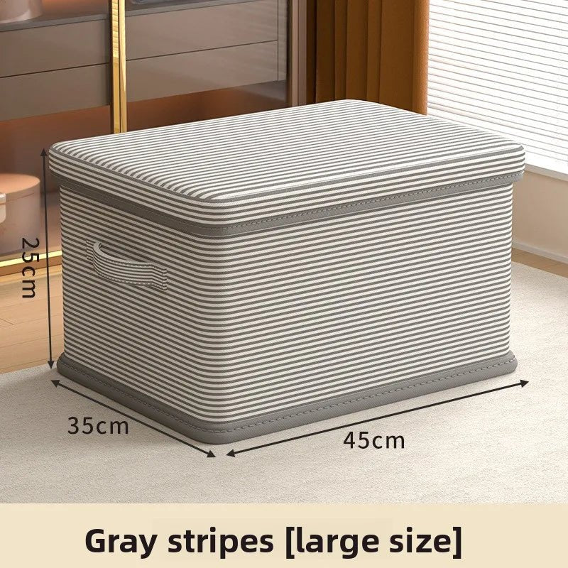 Foldable storage box grey stripes L