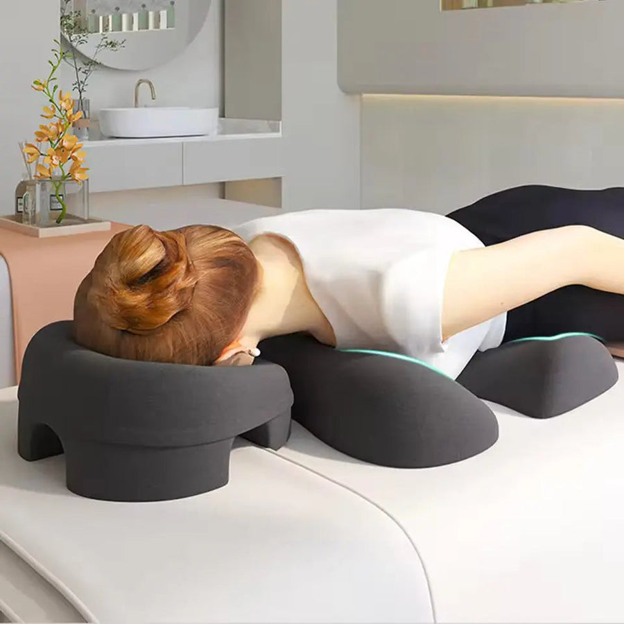 Face cradle massage pillow set in use