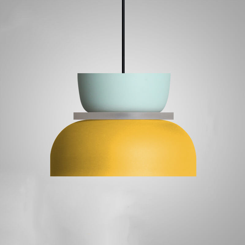 Large macaron pendant in cyan and yellow