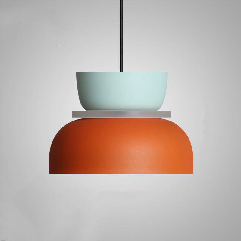 Large macaron pendant in cyan and orange