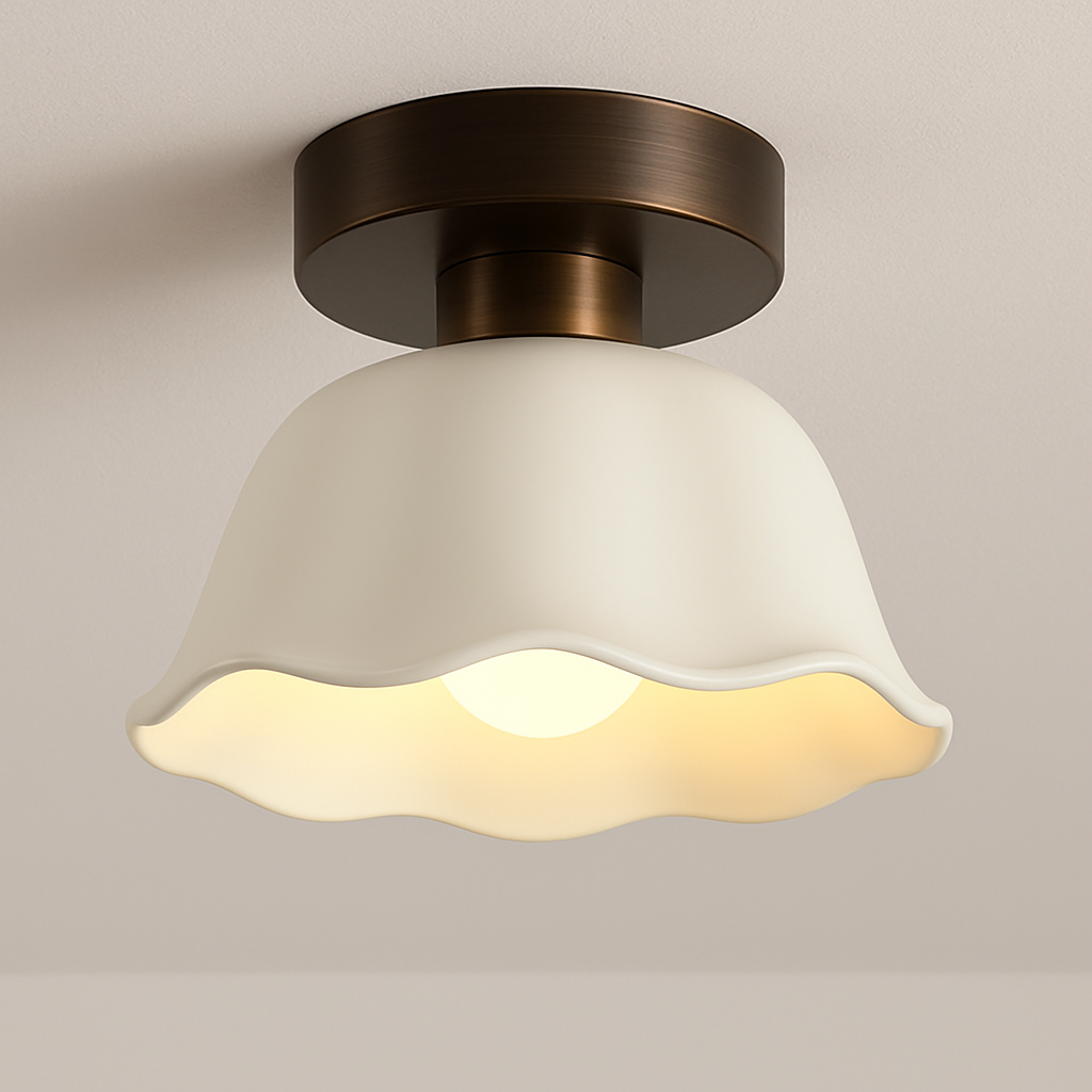 Vintage semi-flush ceiling light in ivory