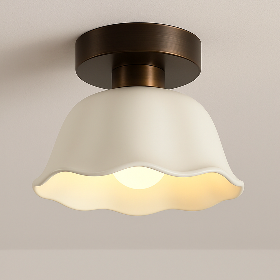 Vintage semi-flush ceiling light in ivory