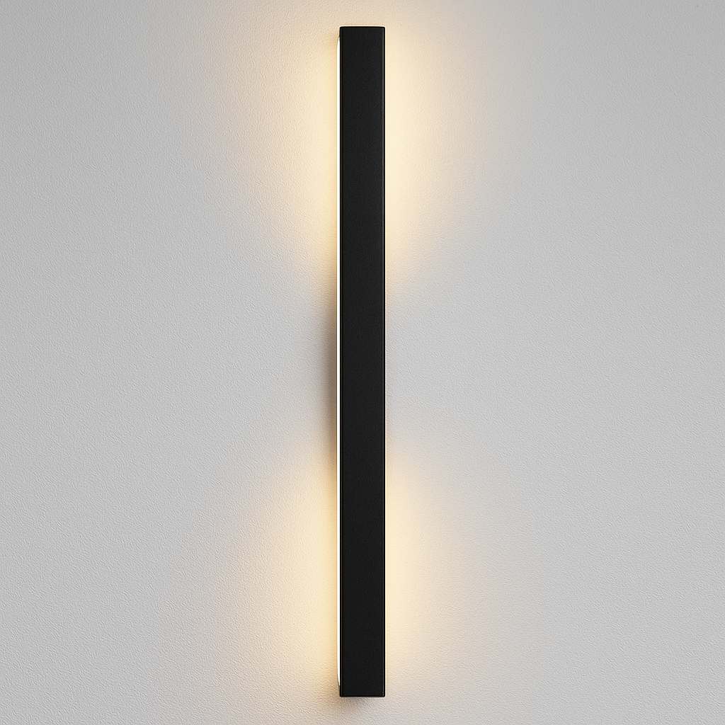 Linear LED outdoor wall light in black on a house facade