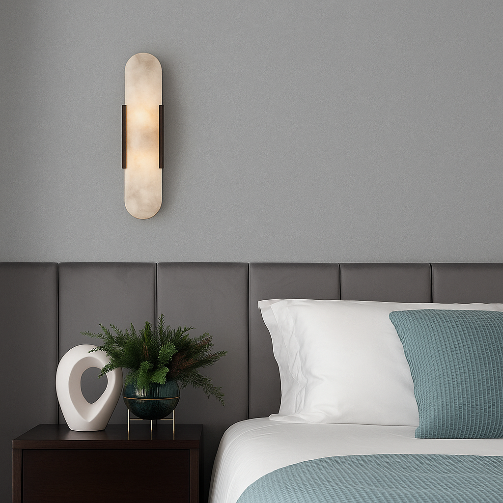Marble wall light beside a mirror