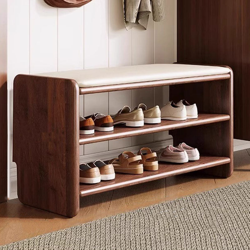 Shoe bench with shoes on the lower tiers