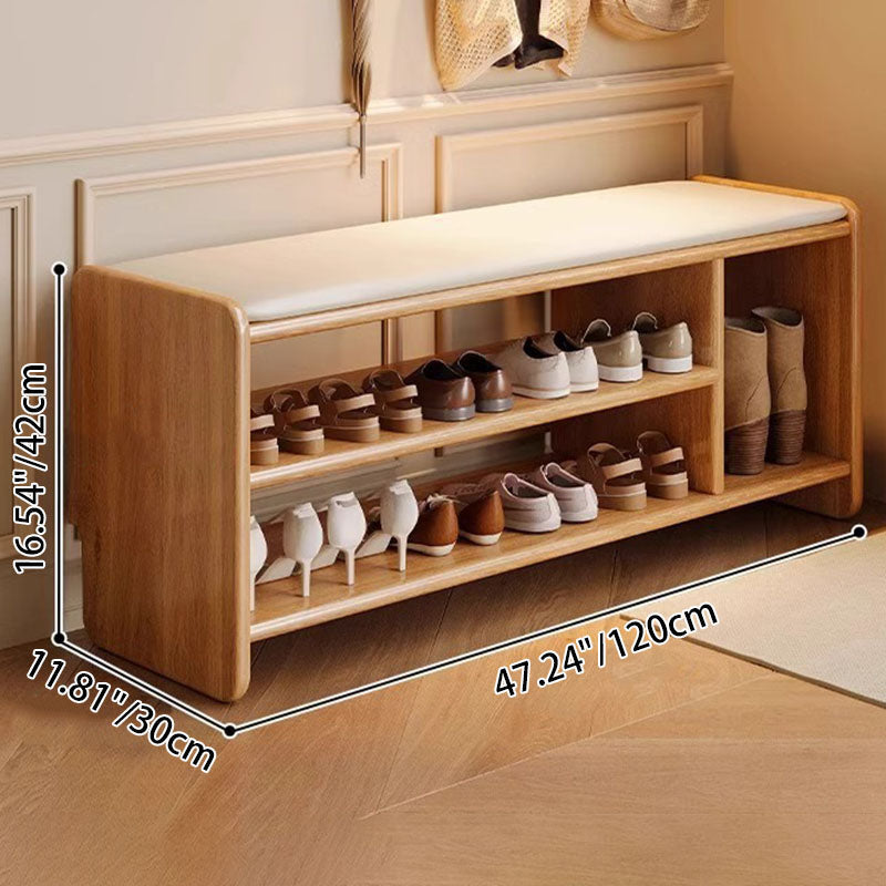Shoe bench two-tier shelf detail