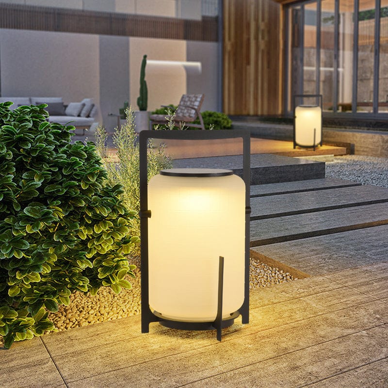 Glass and steel solar lamp detail