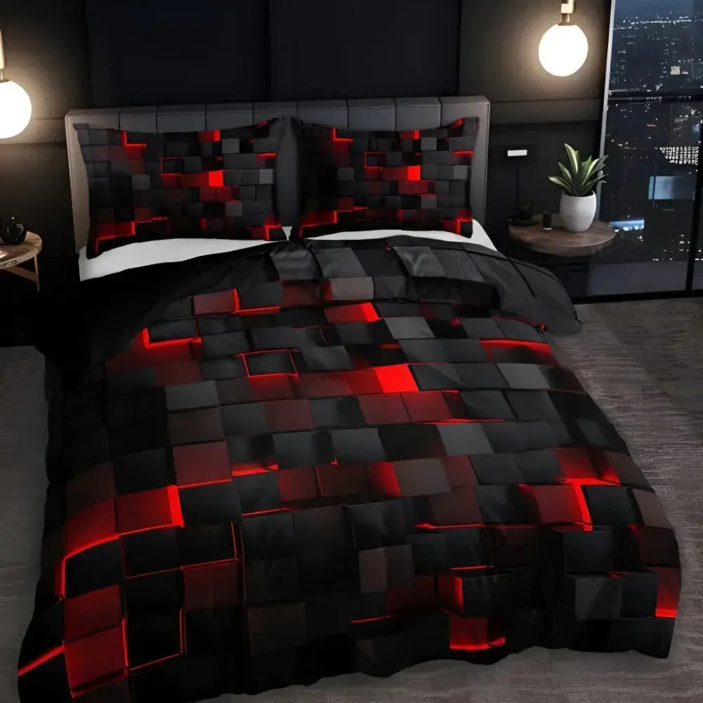 Red geometric bedding set
