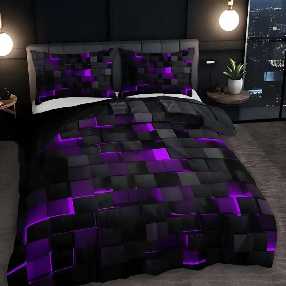 Purple geometric bedding set