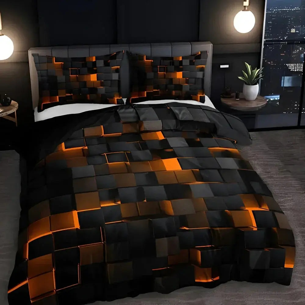 Orange geometric bedding set