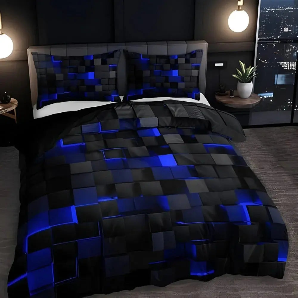 Blue geometric bedding set
