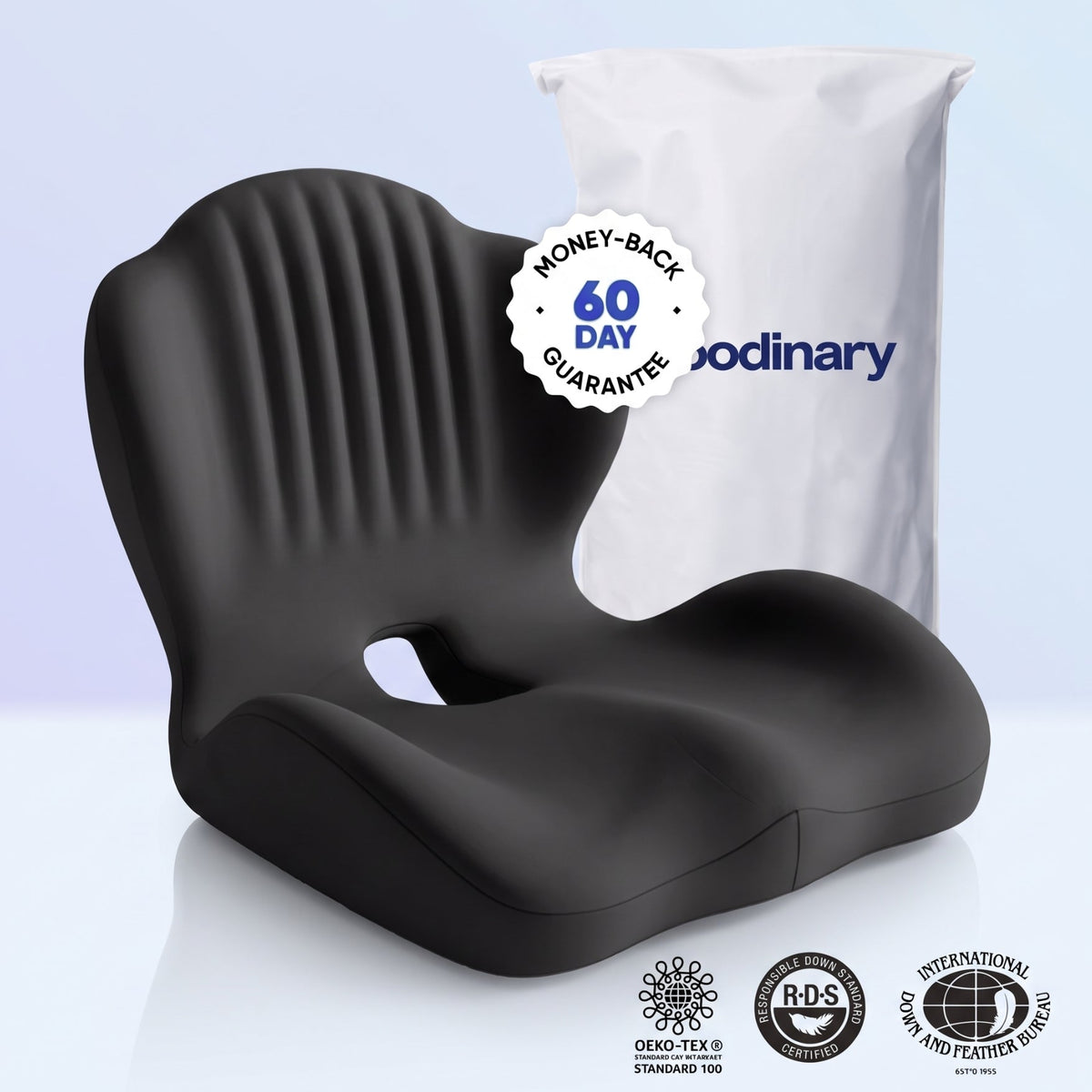 Contoured memory foam seat cushion on an office chair