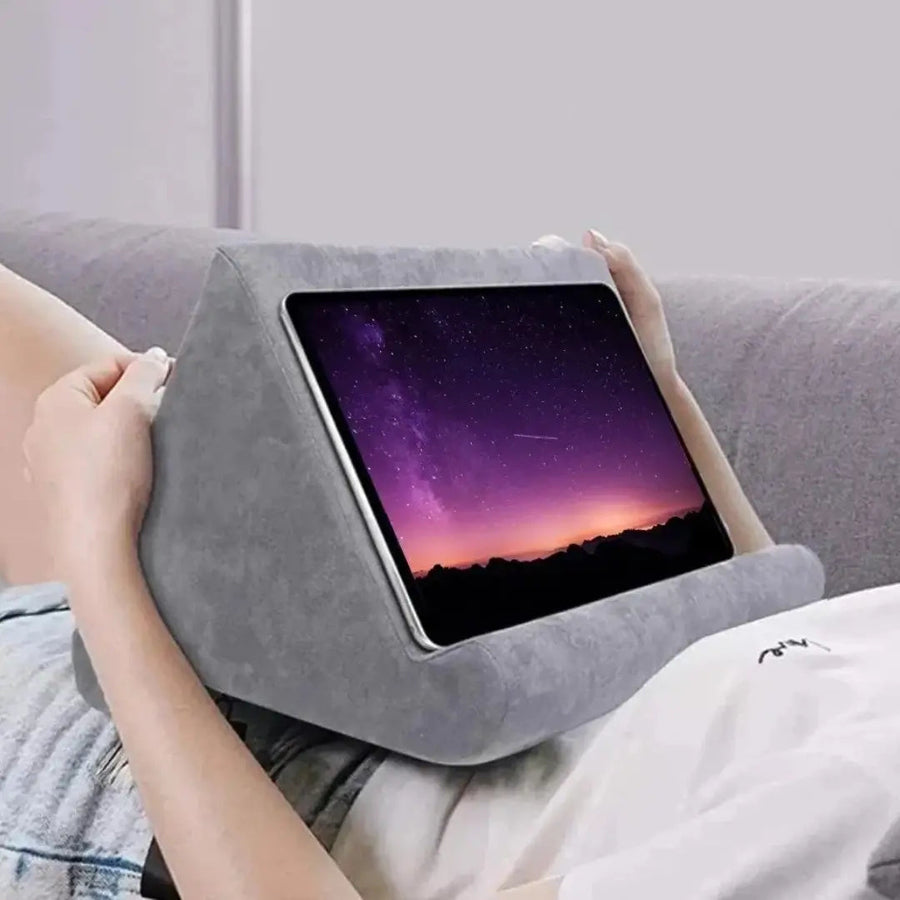 Tablet pillow stand holding a tablet at a reading angle