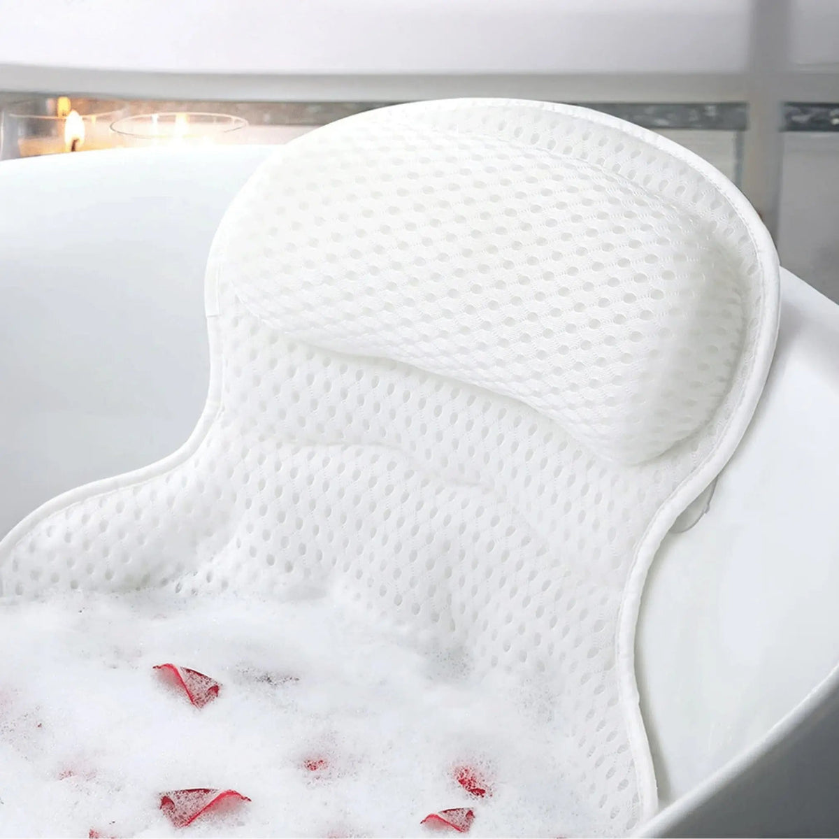 3D mesh bath pillow with suction cups