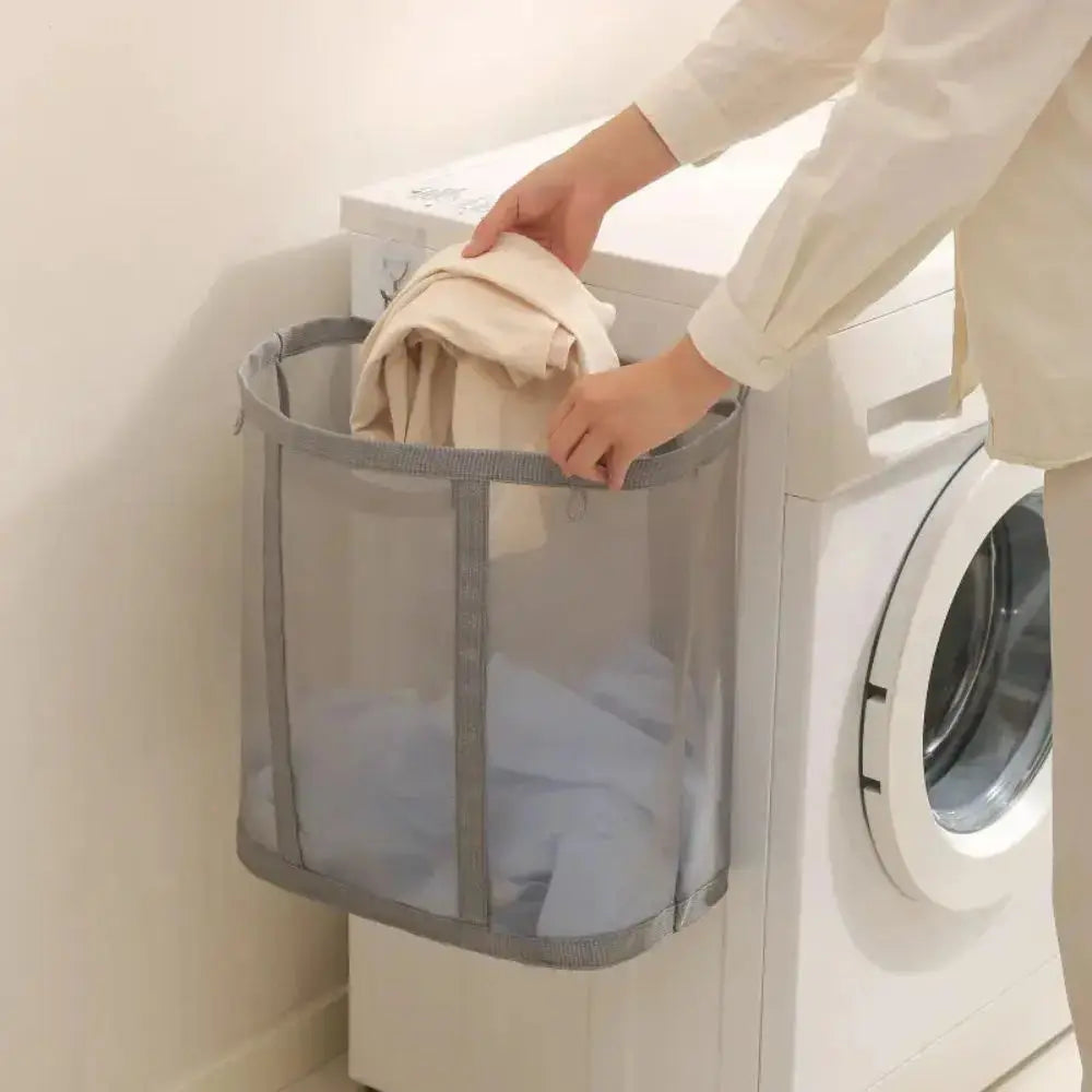 Foldable laundry basket filled with clothes