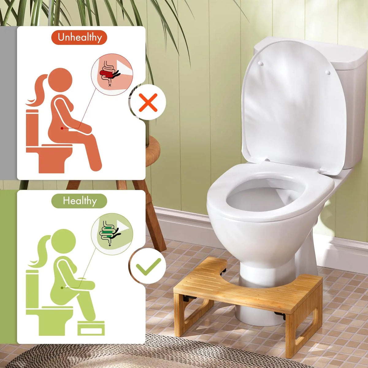 Bamboo stool placed around the toilet base