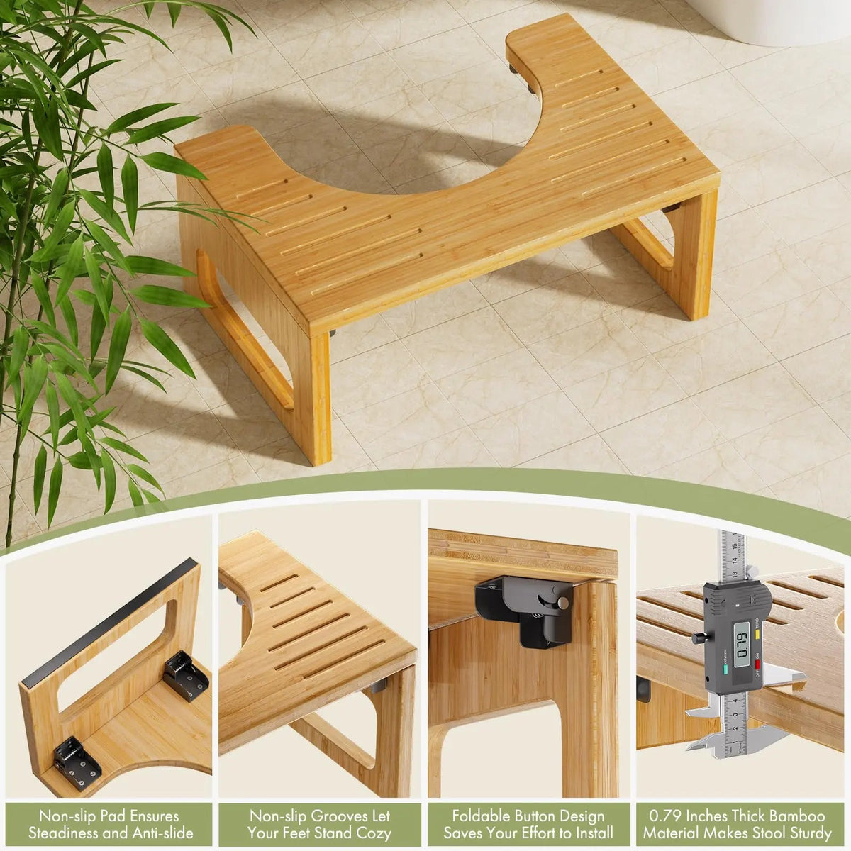 Metal hinges on the folding bamboo stool