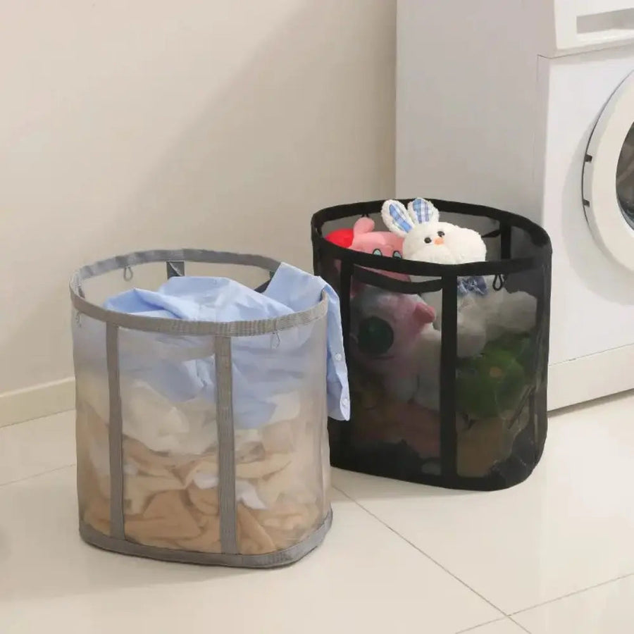 Collapsible mesh laundry basket with handles
