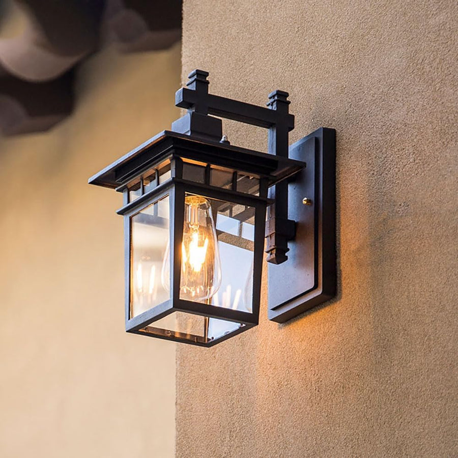 Matte black coach lantern outdoor wall light, small