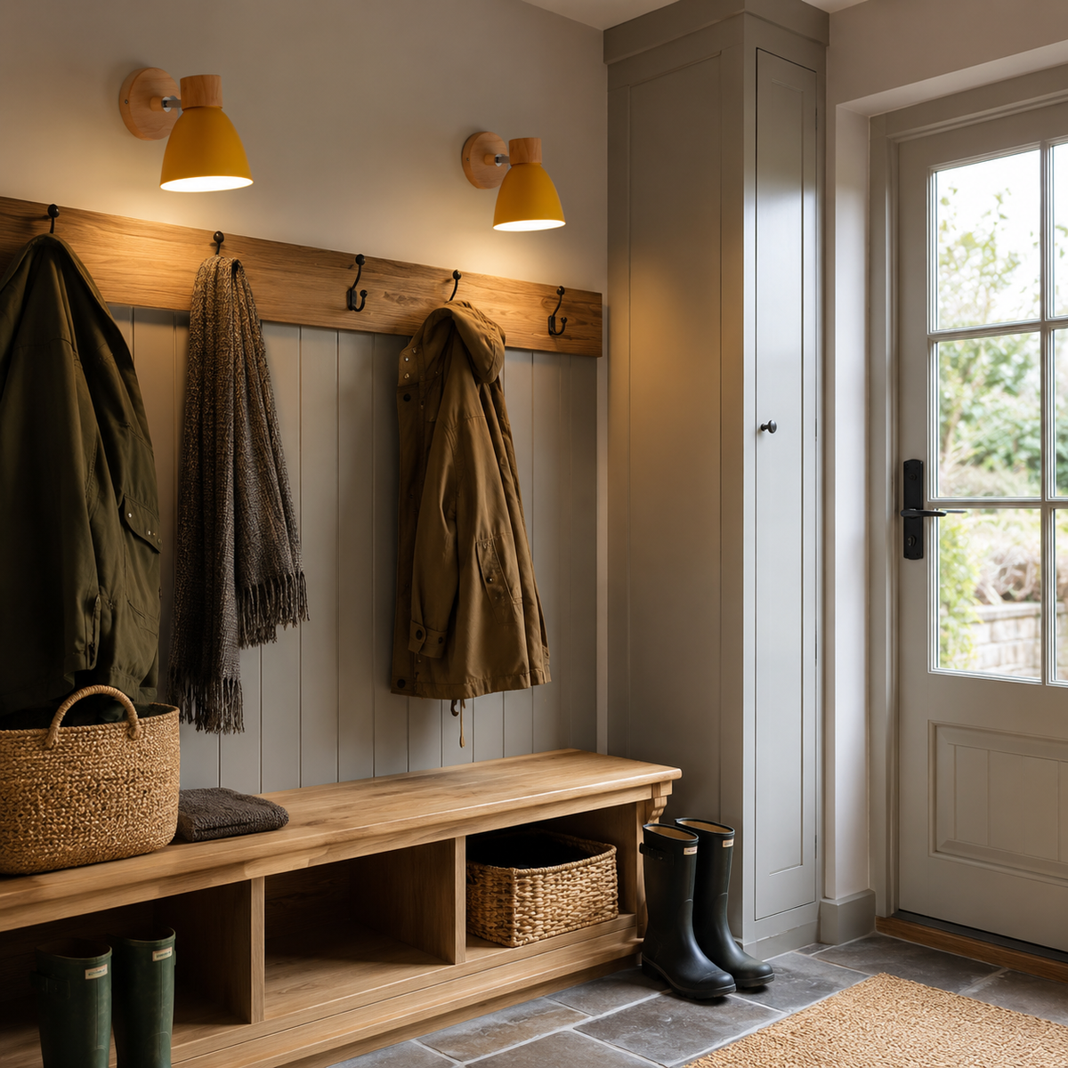 Wall light with tilting head, styled interior