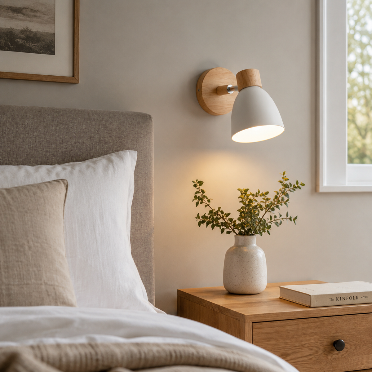 Reading wall light lit at night