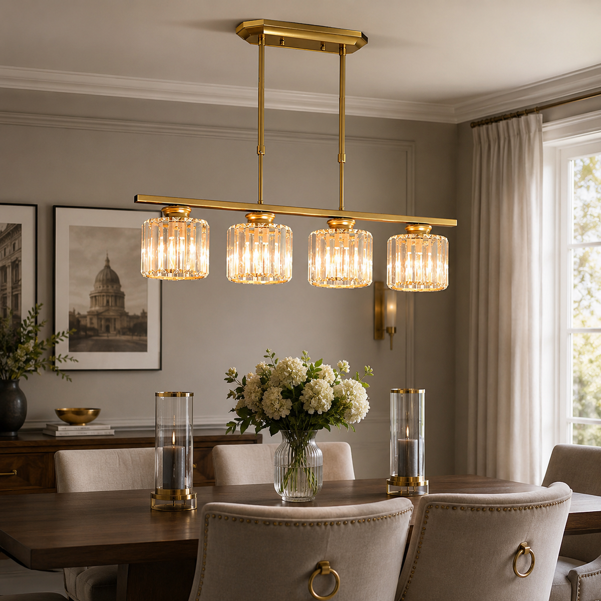Glass cluster pendant in a kitchen