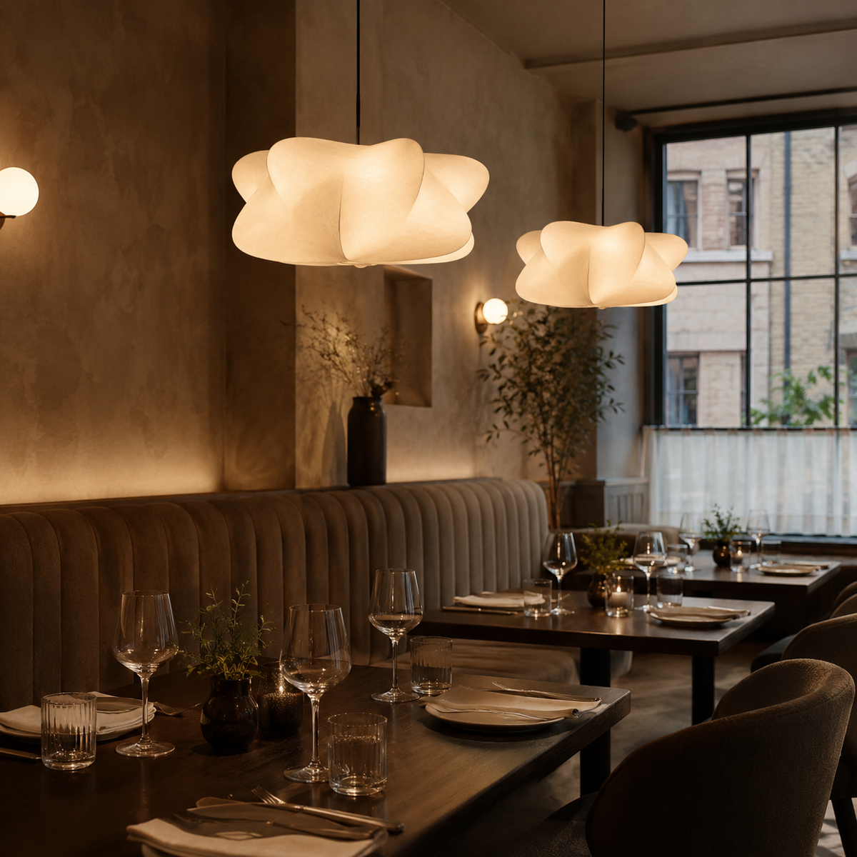 Silk pendant lights in a group
