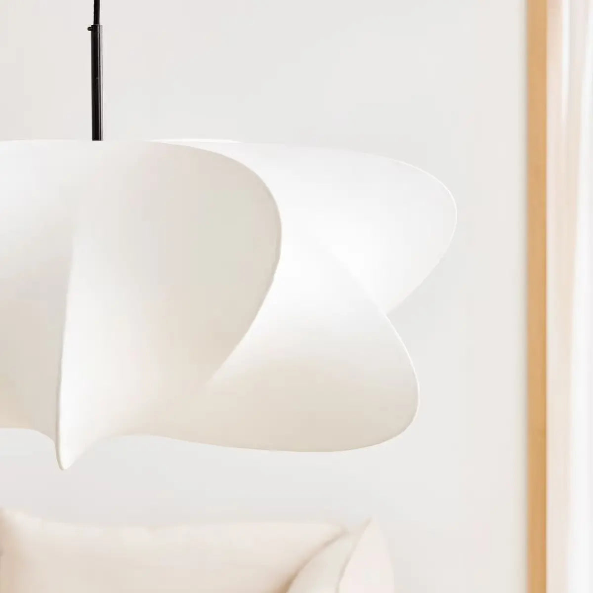 Silk pendant light in a Japandi living room