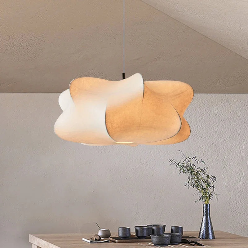 Silk pendant light shade texture close-up