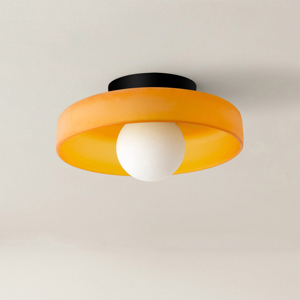Orange glass round flush ceiling light