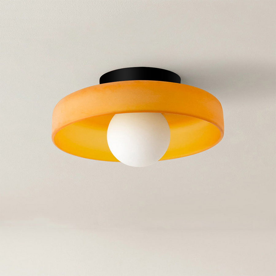 Orange glass round flush ceiling light