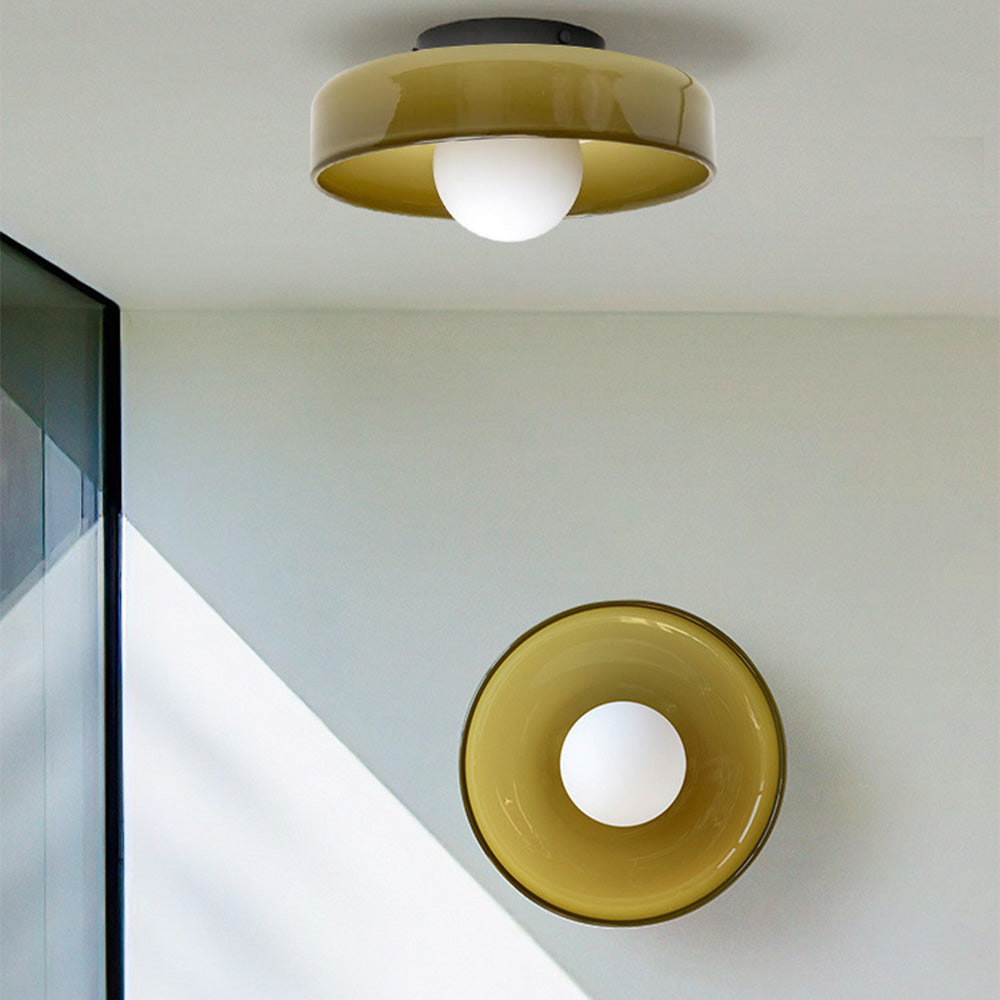 Olive green glass flush ceiling light