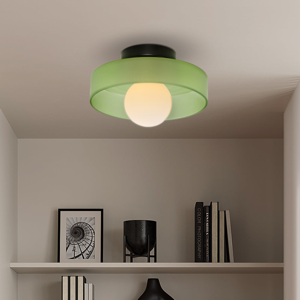 Frosted green glass ceiling light 25 cm