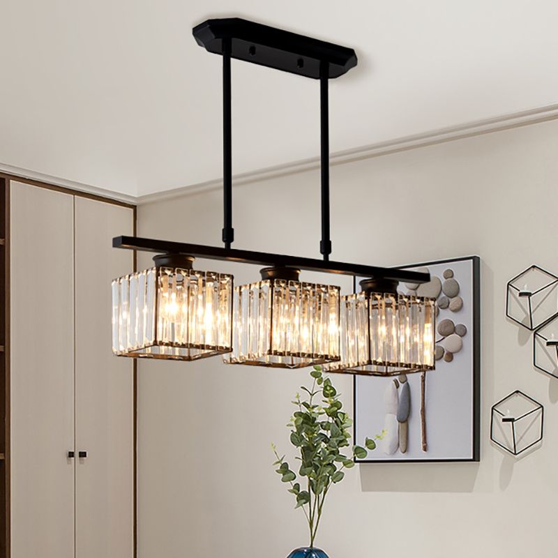 Black 3-light glass cluster pendant, square plate