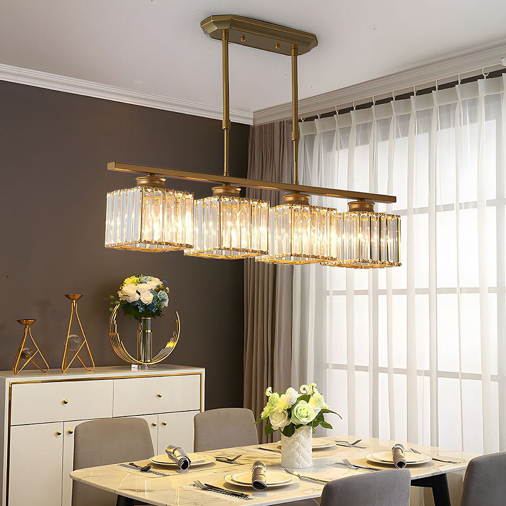 Gold 4-light glass cluster pendant, square plate