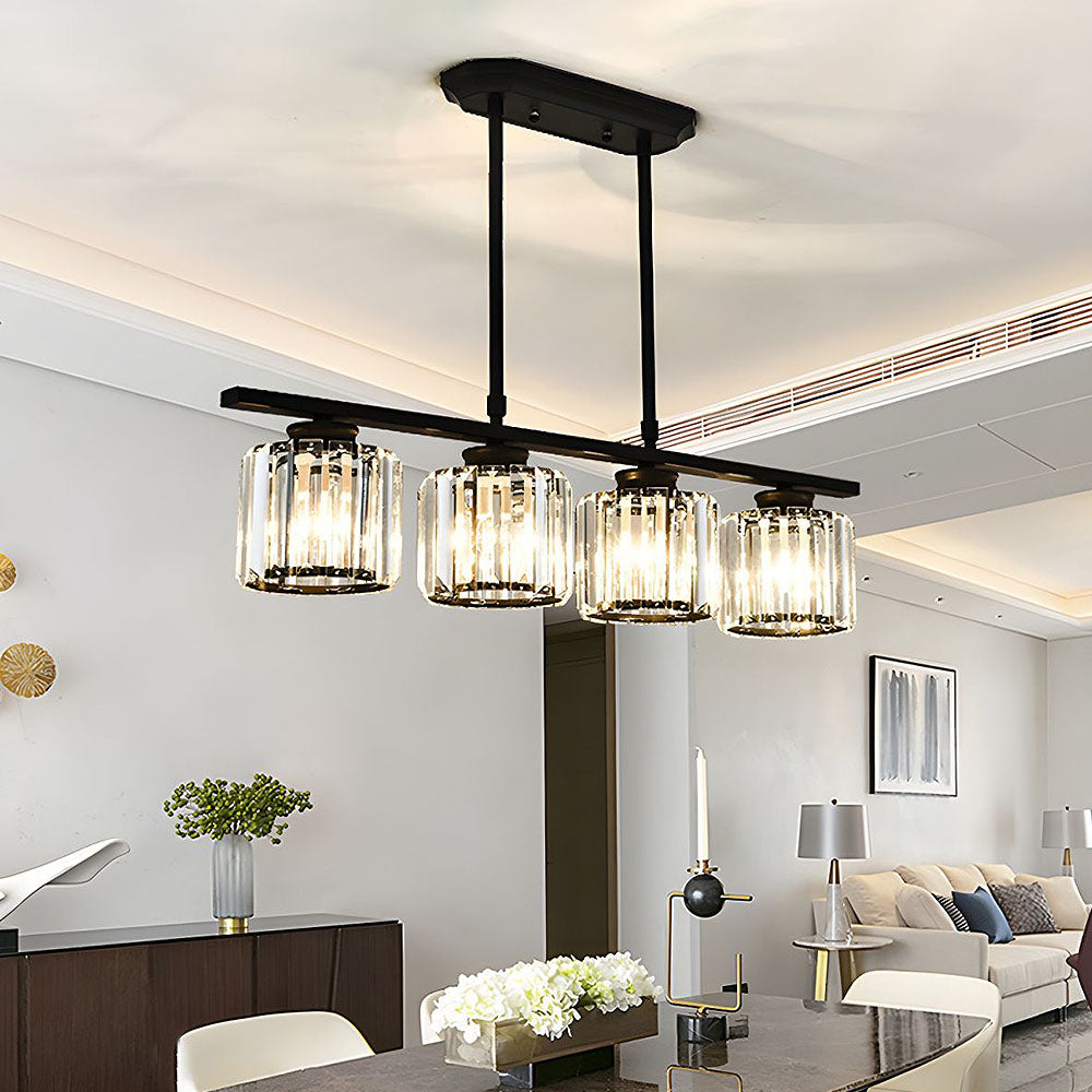 Black 4-light glass cluster pendant, round plate