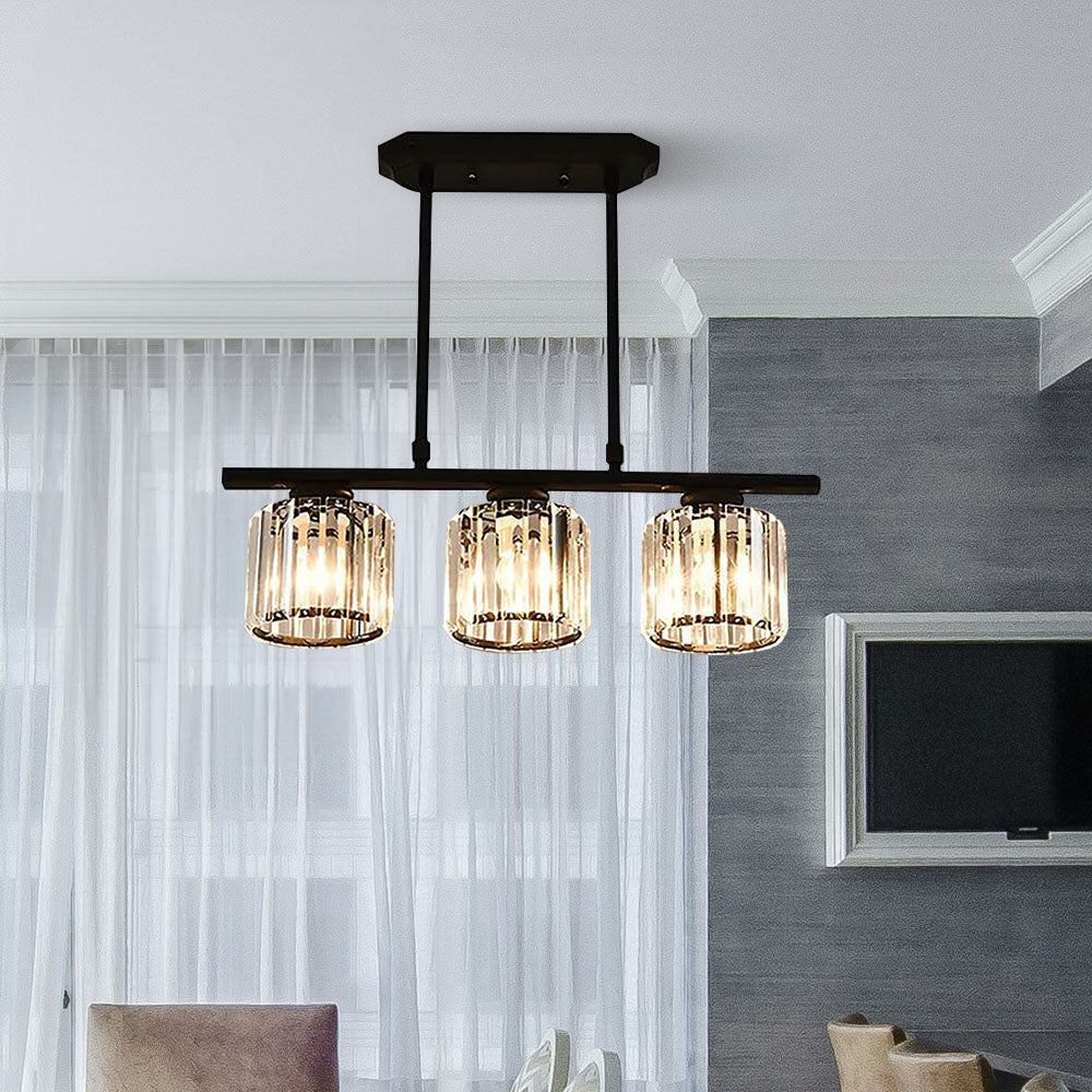 Black 3-light glass cluster pendant, round plate