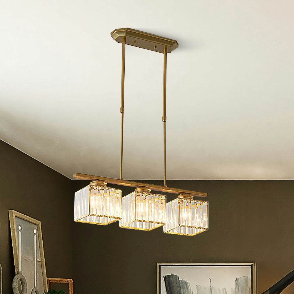 Gold 3-light glass cluster pendant, square plate