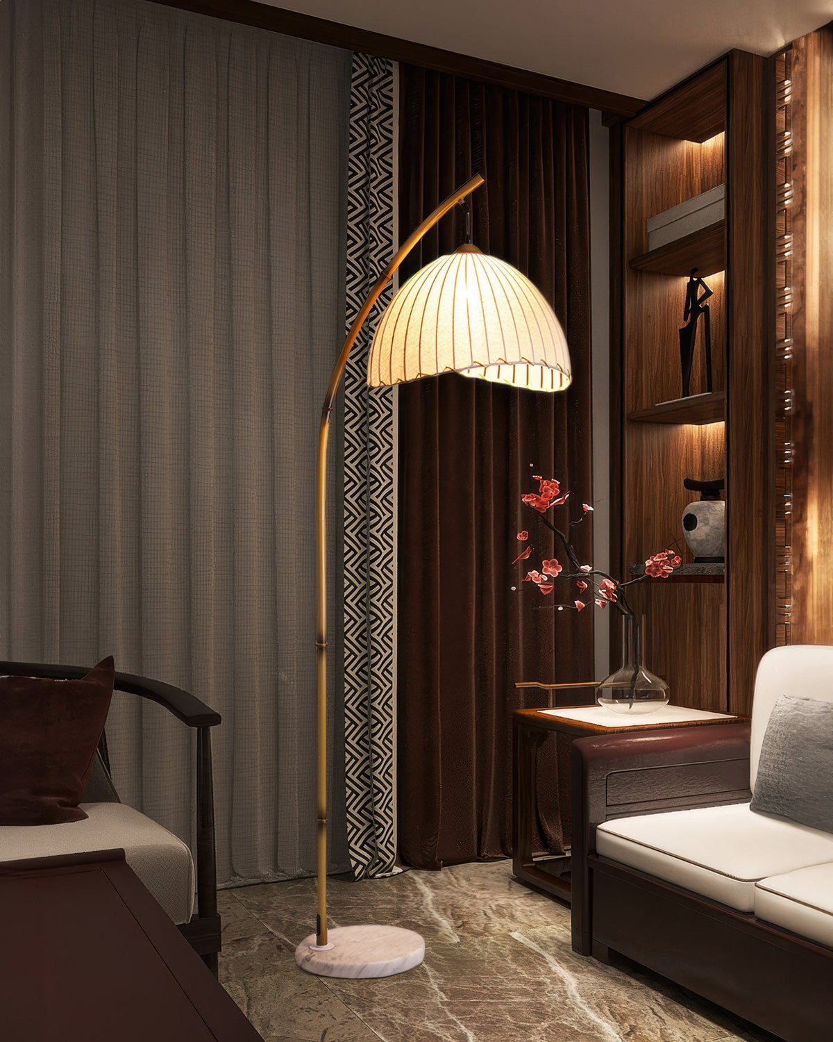 Bamboo-style floor lamp light tones
