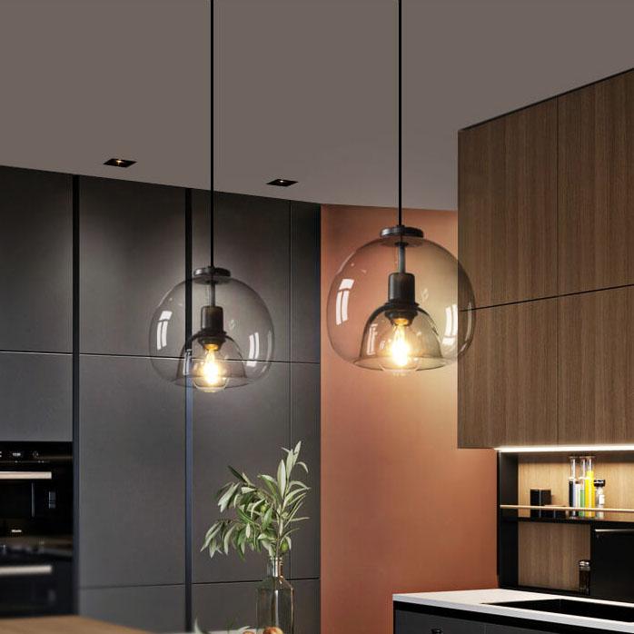 Glass dome pendant in a dining room