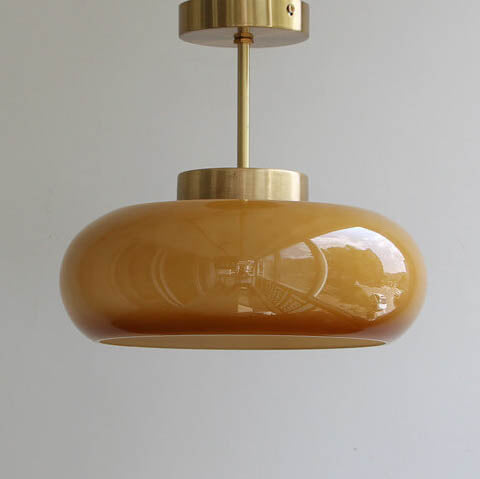 Amber glass ceiling light lit