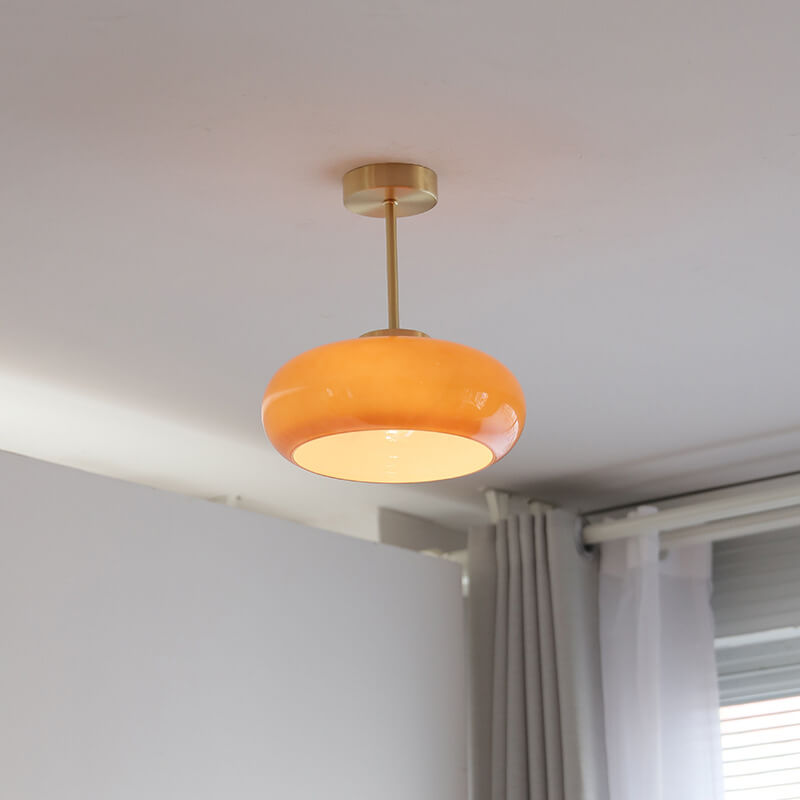 Amber glass ceiling light shade detail