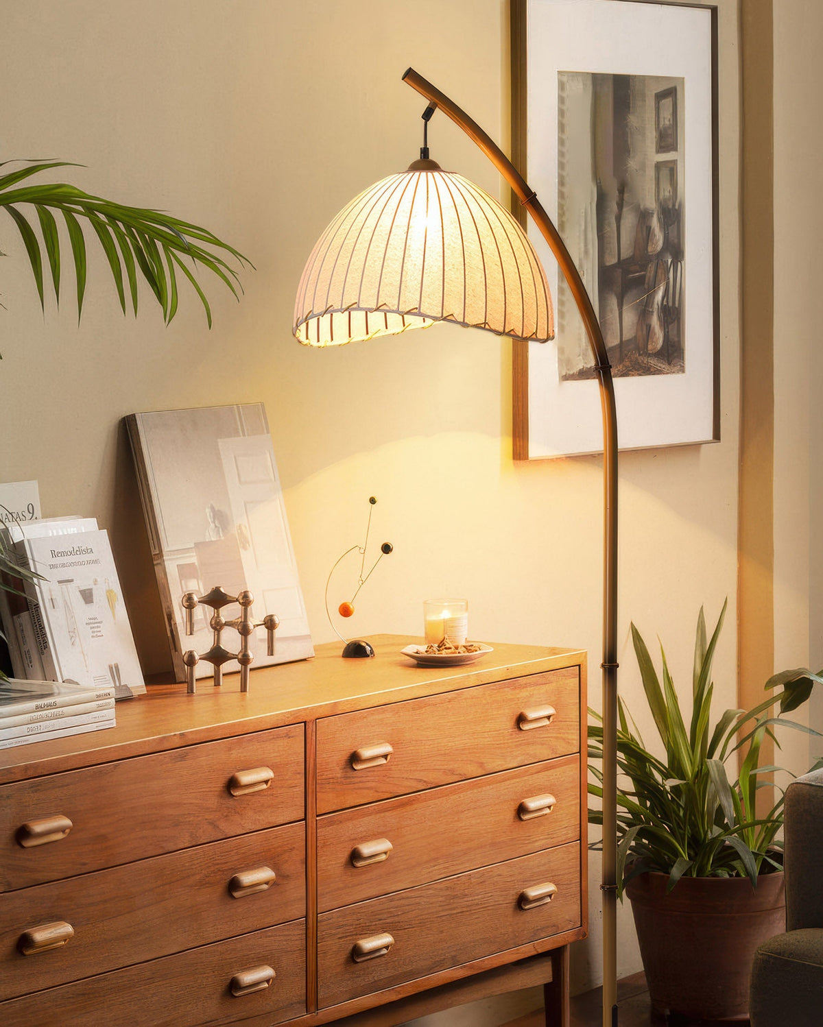 Bamboo-style floor lamp in a living room