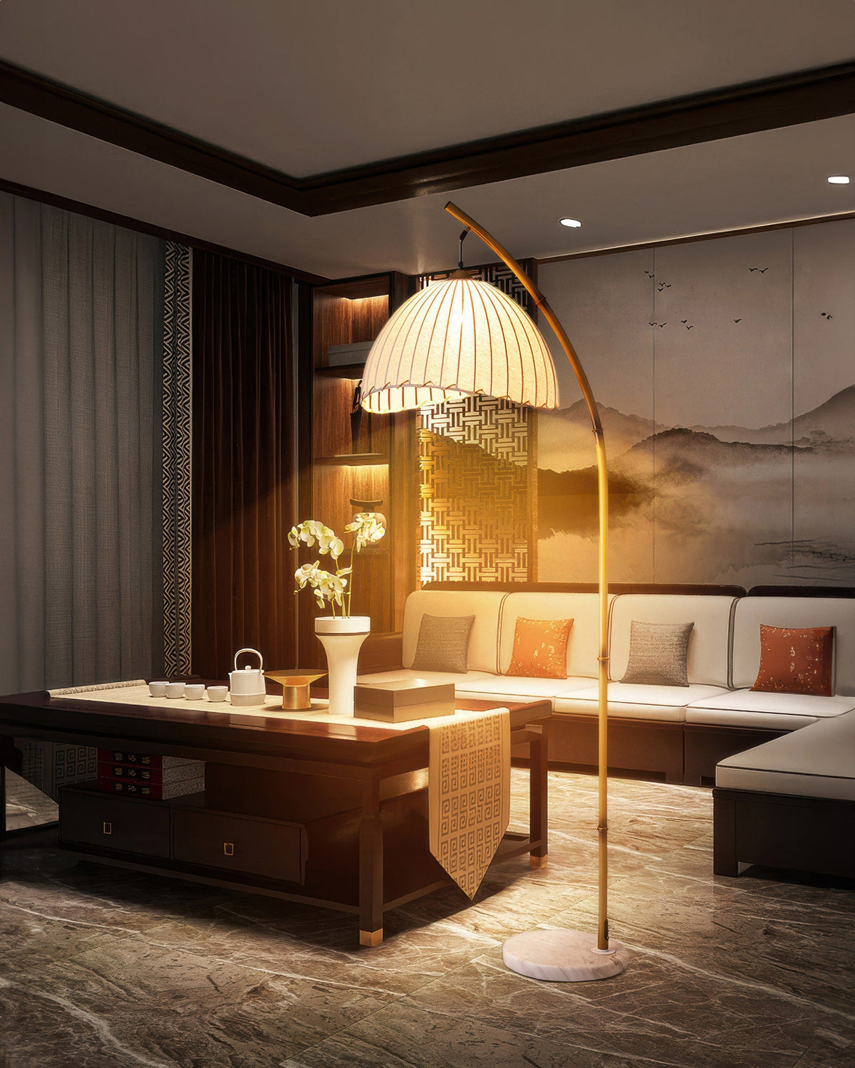 Bamboo-style floor lamp base and footswitch