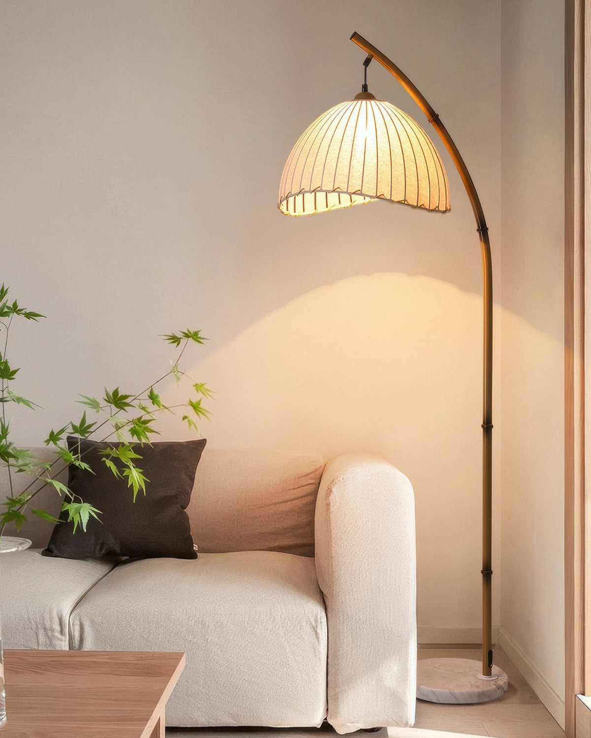Bamboo-style floor lamp close-up of stem
