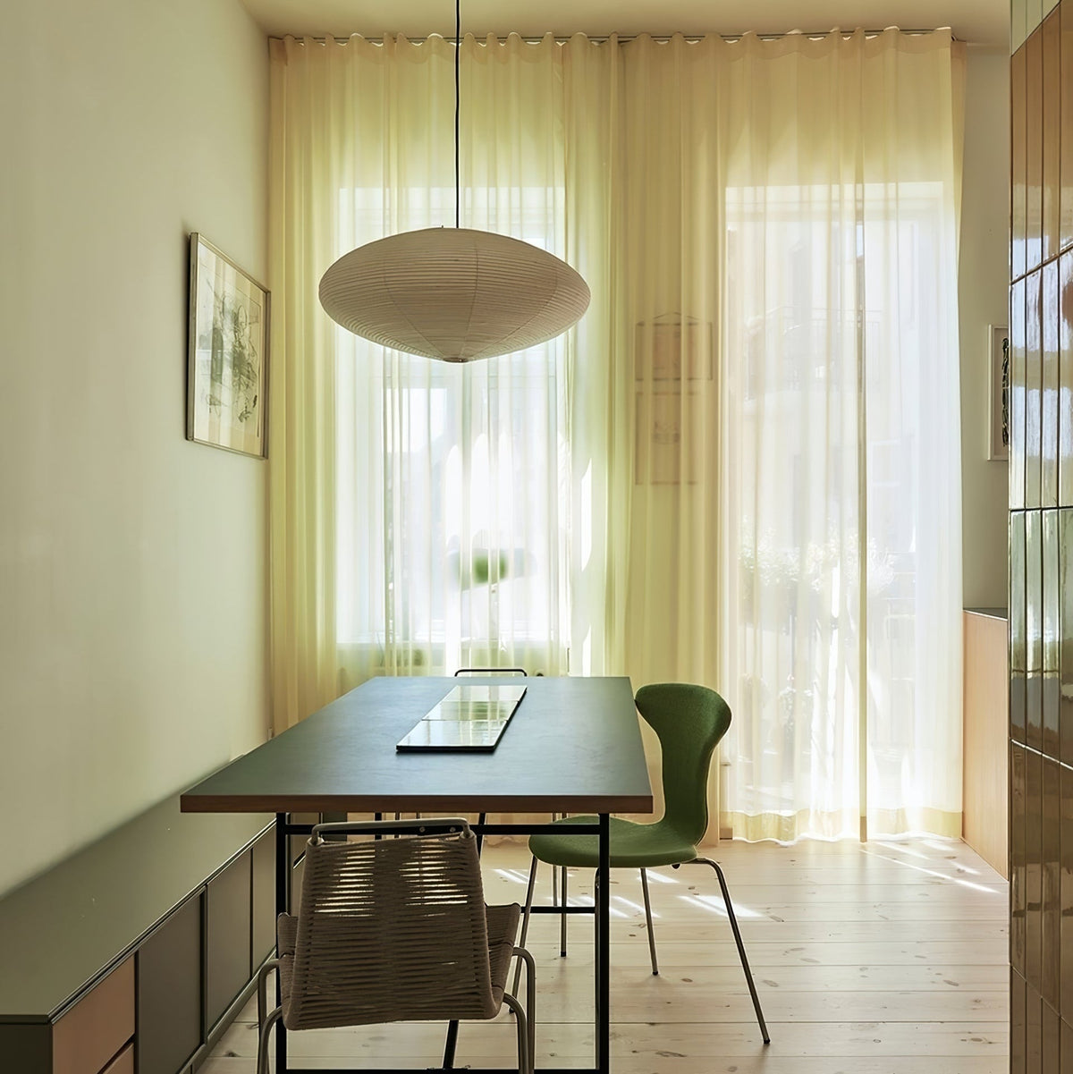 Paper lantern pendant in a kitchen
