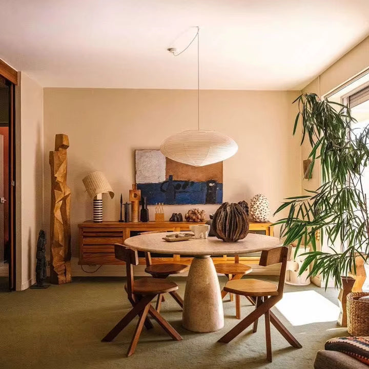 Paper lantern pendant in a living room