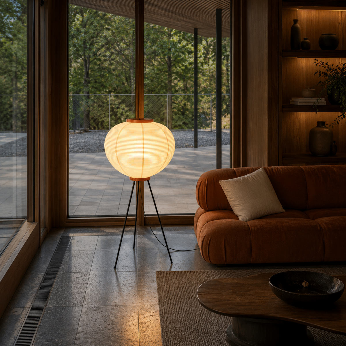 Rice paper floor lamp features